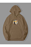 3 İplik Yıldızlı Gece Baskılı Kemik Kanguru Cepli Kapüşonlu Sweatshirt Hoodie | S