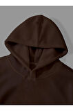 Üç İplik Ying Yang Baskılı Unisex Kahverengi Kanguru Cepli Kapüşonlu Sweatshirt Hoodie | M