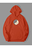 3 İplik Ying Yang Baskılı Turuncu Kanguru Cepli Kapüşonlu Sweatshirt Hoodie | M