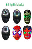 Squid Game Üçgen Kare Yuvarlak Örümcek adam Kırmızı hulk Yeşil Hulk Işıklı Maskesi 6 liset Çocuk Eğ