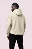 Youth Baskılı Bej Erkek Kapüşonlu 3 iplik Şardonlu Ribanalı Kanguru Cepli Sweatshirt Hoodie