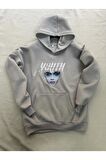 Youth Baskılı Gri Erkek Kapüşonlu 3 iplik Şardonlu Ribanalı Sweatshirt Hoodie