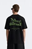 The Champ Bisiklet Yaka Move Ahead Yazılı Kordinat Baskılı Oversize Siyah Erkek T-shirt