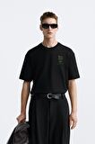 The Champ Bisiklet Yaka Move Ahead Yazılı Kordinat Baskılı Oversize Siyah Erkek T-shirt