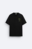 The Champ Bisiklet Yaka Move Ahead Yazılı Kordinat Baskılı Oversize Siyah Erkek T-shirt