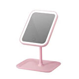 Dokunmatik LED Işıklı Makyaj Aynası - USB Şarjlı, Pembe, Ayaklı Organizer Tepsili