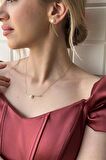 Birinci1926 14 Ayar Altın Kadın Tek İncili Kolye Küpe 2 li Set