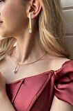 Birinci1926 14 Ayar Altın Tatlı Su İncisi Choker Kadın Kolye Küpe 2 li Set
