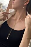 Birinci1926 14 Ayar Altın Kadın Zincirli Asansör Model 3' lü Set Kolye Küpe Bileklik