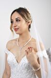 Birinci1926 14 Ayar Beyaz Altın Kadın Markiz Kesim İnci Kolye
