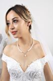 Birinci1926 14 Ayar Beyaz Altın Kadın Taşlı İnci Sallantılı Kolye