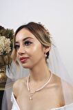 Birinci1926 14 Ayar Yeşil Altın Kadın Yaprak Taşlı İnci Kolye