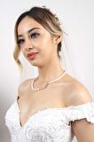 Birinci1926 14 Ayar Rose Altın Kadın Yaprak Taşlı İnci Kolye