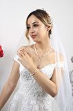 Birinci1926 14 Ayar Beyaz Altın Kadın BagetTaşlı İnci Set