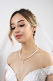 Birinci1926 14 Ayar Altın Kadın Yaprak Taşlı İnci Kolye