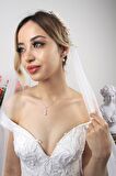 Birinci1926 14 Ayar Beyaz Altın Kadın Oval Baget Taş İnci Sallantı Set