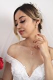 Birinci1926 14 Ayar Altın Kadın Baget Taş İnci Sallantı Set