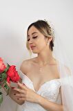 Birinci1926 14 Ayar Altın Kadın Baget Taş İnci Sallantı Set