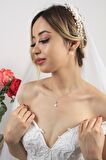 Birinci1926 14 Ayar Beyaz Altın Kadın Mavi Renk Taş İnci Sallantı Set
