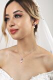 Birinci1926 14 Ayar Beyaz Altın Kadın Damla Safir İnci Sallantı Set