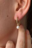 Birinci1926 14 Ayar Altın Kadın Büyük Halka 6 MM Sallantılı İnci Charm Küpe