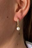 Birinci1926 14 Ayar Altın Kadın Büyük Halka 6 MM Sallantılı İnci Charm Küpe