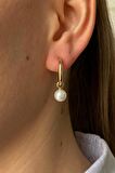 Birinci1926 14 Ayar Altın Kadın Büyük Halka 8 MM Sallantılı İnci Charm Küpe