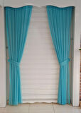 TÜL FON PERDE TURKUAZ RENK 1/3 SIK PİLELİ DİKİM