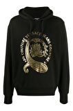 Erkek Siyah Paisley Logo Print Hoodie