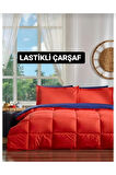 Çift Kişilik ( ÇARŞAFI LASTİKLİ ) Uyku Seti Kırmızı-Lacivert