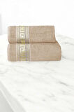 2 Parça Elysium Premium Banyo Havlu Seti  &amp;#37;100 Pamuk 70x140 Cm Bej