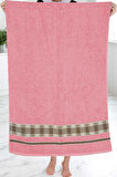 Ekose Desenli &amp;#37; 100 Pamuk Banyo Havlusu 70x140 Cm Pembe