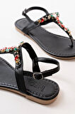 152-1110 Siyah Multi Taşlı Parmak Arası Kadın Sandalet