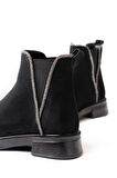 02-02 Siyah Süet Taş Aksesuarlı Lastikli Günlük Kadın Bot