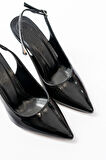 St-1153 Siyah Rugan Günlük Arkası Açık 9 Cm Topuklu Kadın Ayakkabı