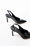 St-1153 Siyah Rugan Günlük Arkası Açık 9 Cm Topuklu Kadın Ayakkabı