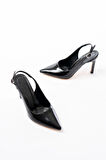 St-1153 Siyah Rugan Günlük Arkası Açık 9 Cm Topuklu Kadın Ayakkabı