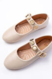İnf-6363 Bej Baret Tokalı Günlük Kadın Ayakkabı