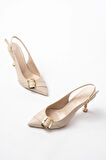 İnf-1151 Bej Günlük Arkası Açık Topuklu Kadın Ayakkabı