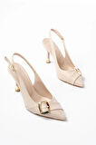 İnf-1151 Bej Günlük Arkası Açık Topuklu Kadın Ayakkabı