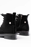 02-2003 Siyah Süet Bağcıklı Fermuarlı Günlük Kadın Bot