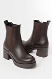 5109-3056 Kahverengi Lastikli Kalın Topuklu Günlük Kadın Bot