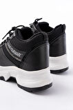 F-209 Siyah Bağcıklı Fileli Taş Aksesuarlı Günlük Spor Ayakkabı
