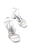 S-900  Gümüş Bantlı Taşlı Kalın Şeffaf Topuklu Kadın Ayakkabı