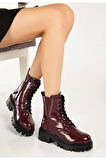 868-356 Bordo Rugan Bağcıklı Fermuarlı Günlük Kadın Bot