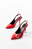 İnf-1151 Kırmızı Günlük Arkası Açık Topuklu Kadın Ayakkabı