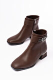 Rm-502 Kahverengi Toka Aksesuarlı Topuklu Fermuarlı Günlük Kadın Bot
