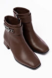 Rm-502 Kahverengi Toka Aksesuarlı Topuklu Fermuarlı Günlük Kadın Bot