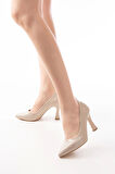 St-001 Bej Rugan Günlük 9 Cm Topuklu Kadın Stiletto Ayakkabı