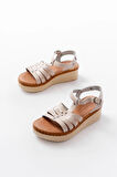 730-142 Bej Hakiki Deri Ortopedik Taban Kadın Sandalet